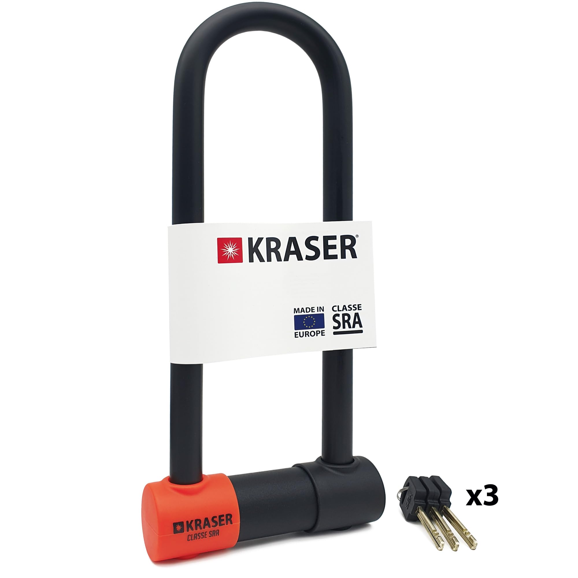 KRASER KR85L Anti-Diebstahl Motorrad Fahrradschloss Bügelschloss Vorhängeschloss U Homologiert SRA-Schloss Sicherheit Solides Schloss 85x300 Ø18 Diebstahlsicherung Motorräder Motorroller Fahrrad
