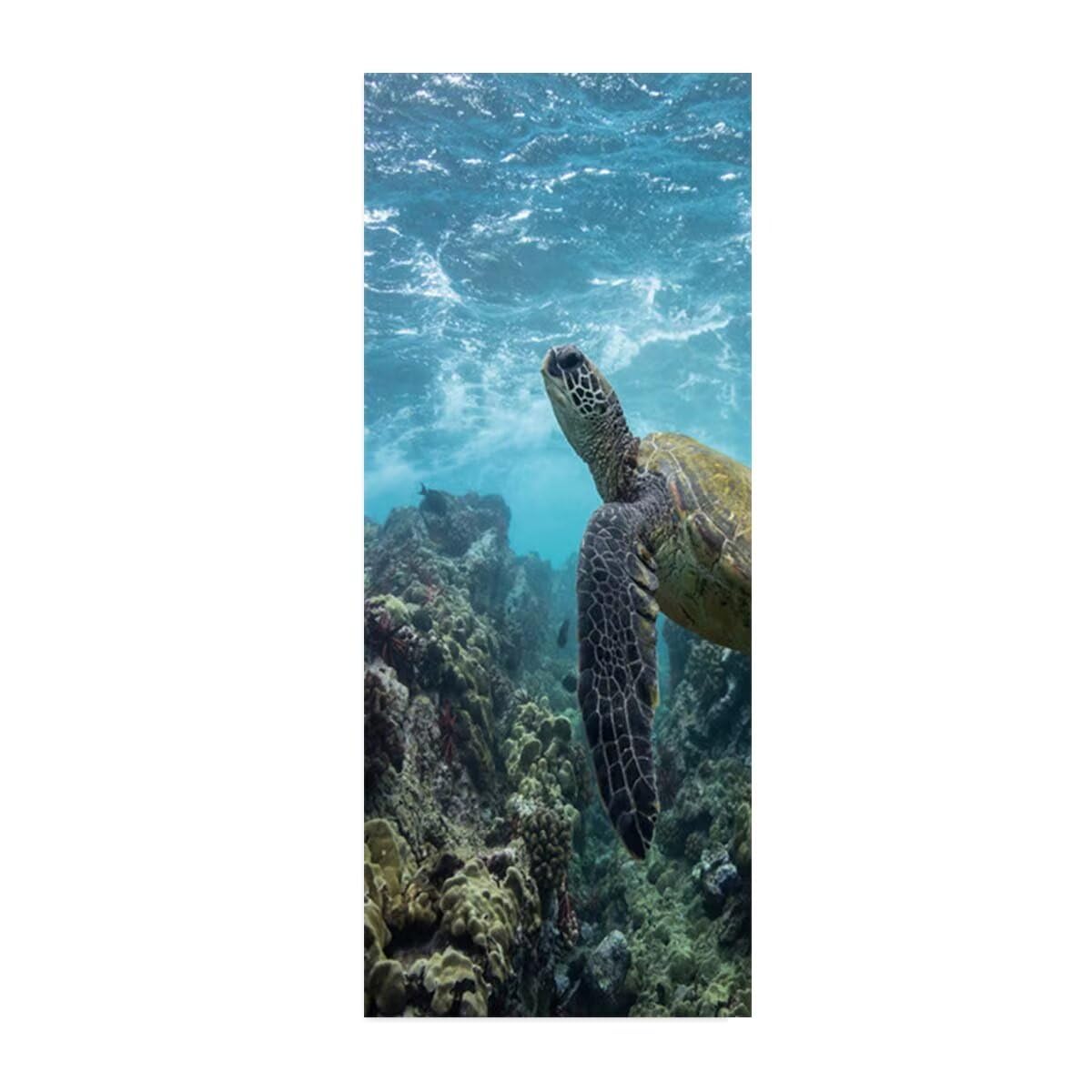 Stickers Porte 3D Trompe l'oeil Mural Tortue Fonds Marins Autocollants de Décoration pour Porte Sticker Mural Interieure Papier Peint Imperméable pour Salon Cuisine Chambre 95X215 -MT2357