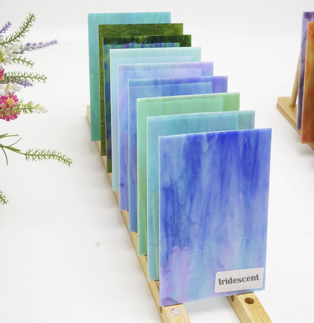 Lanyani Glitzernde, schillernde Buntglasplatten, Sortimentspackung, undurchsichtig, schimmernd, Kunstglasscheiben für Mosaik, DIY, Glashandwerk, 10,2 x 15,2 cm, 26 Bögen