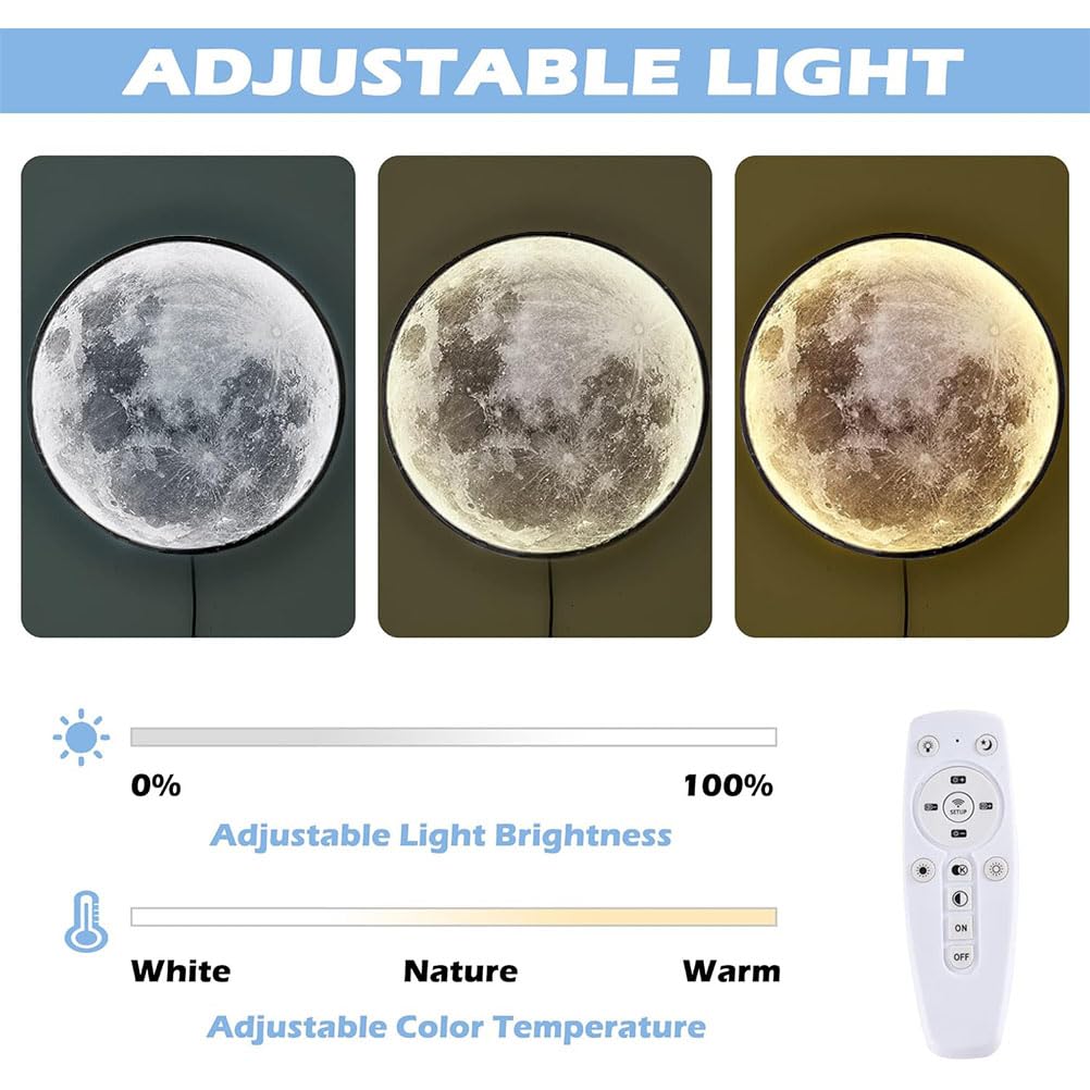 Lámpara de pared LED con forma de luna, moderna, para interni, regolabile, con mando a distancia, metallo y acrilico, lámpara decorativo para mesita de noche, lámpara de noche, lámpara de noch