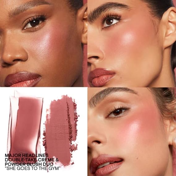 Patrick Ta Double-Take Mini Blush Duo, She Goes to the Gym, Cream and Powder, 0.25 Ounce, Natural Radiant Finish