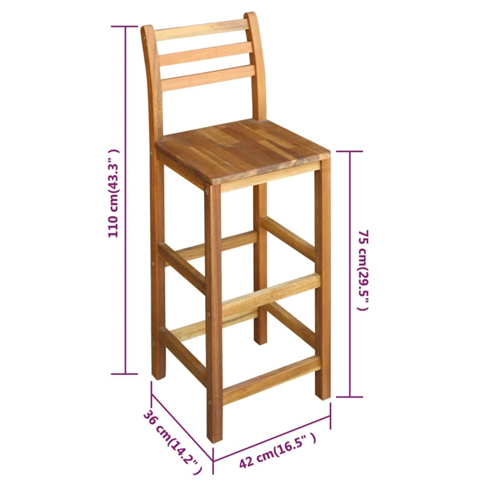 Homgoday Lot de 2 tabourets de cuisine en bois massif d'acacia pour petit déjeuner, salle à manger, cuisine, bar