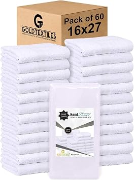 White 16x27 Inch Cotton Blend Economy Hand Towels Salon/Gym/Hotel Super use Absorbent Best for Kitchen,Janitorial,Home use Towels 60 Pack