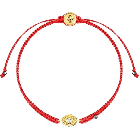 KARMA AND LUCK Powerful Protection, Red String Bracelet & Evil Eye Charm for Women with Genuine Gemstone, Size 5.5