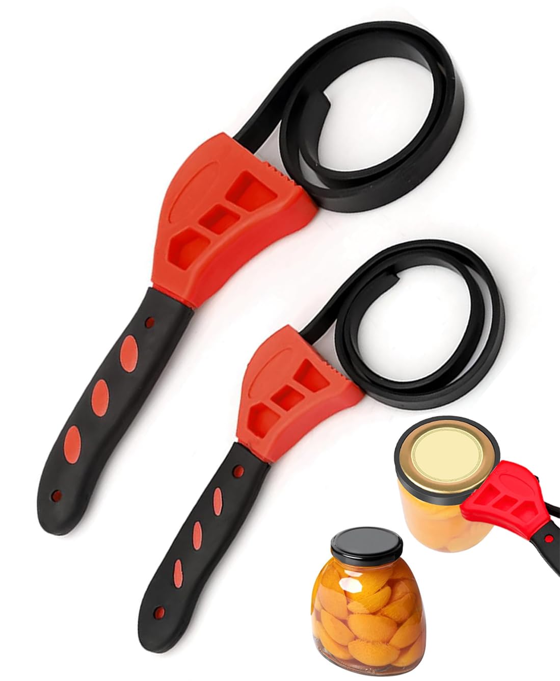2 Pack Adjustable Rubber Strap Wrench Set, Jar Opener, Pipe Wrench, Oil Filter Wrench, Mechanics Plumbers Tool, 6 inch and 8 inch Rubber Belt Wrench for Weak Hand People Open Jar Lid Plumbing