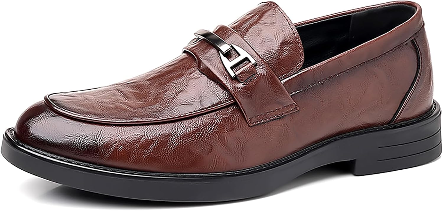 Men's Leather Slip On Loafers - Comfortable Block Heel