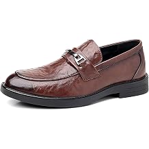 Mens Leather Slip On Loafers with Decorative Buckle Business Formal Round Toe Comfortable Block Heel Platform Dress Shoes for Work Wedding Office Penny Loafers
