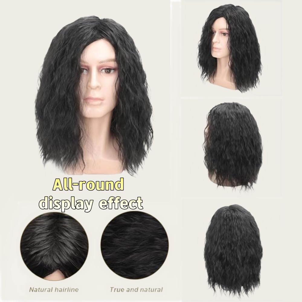 SDXCJY Mens Long Black Wig Mid Length Curly Hair - Image 3
