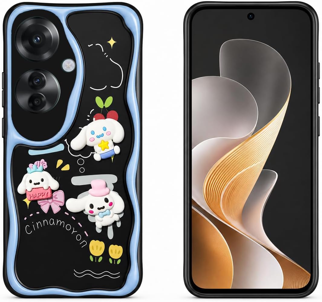 Compatible with OPPO Reno 11F Cartoon 3D Case - Cute and Lightweight Raised Elements Soft Silicone Wavy Shape Comfortable Hand Protective Cover 2026