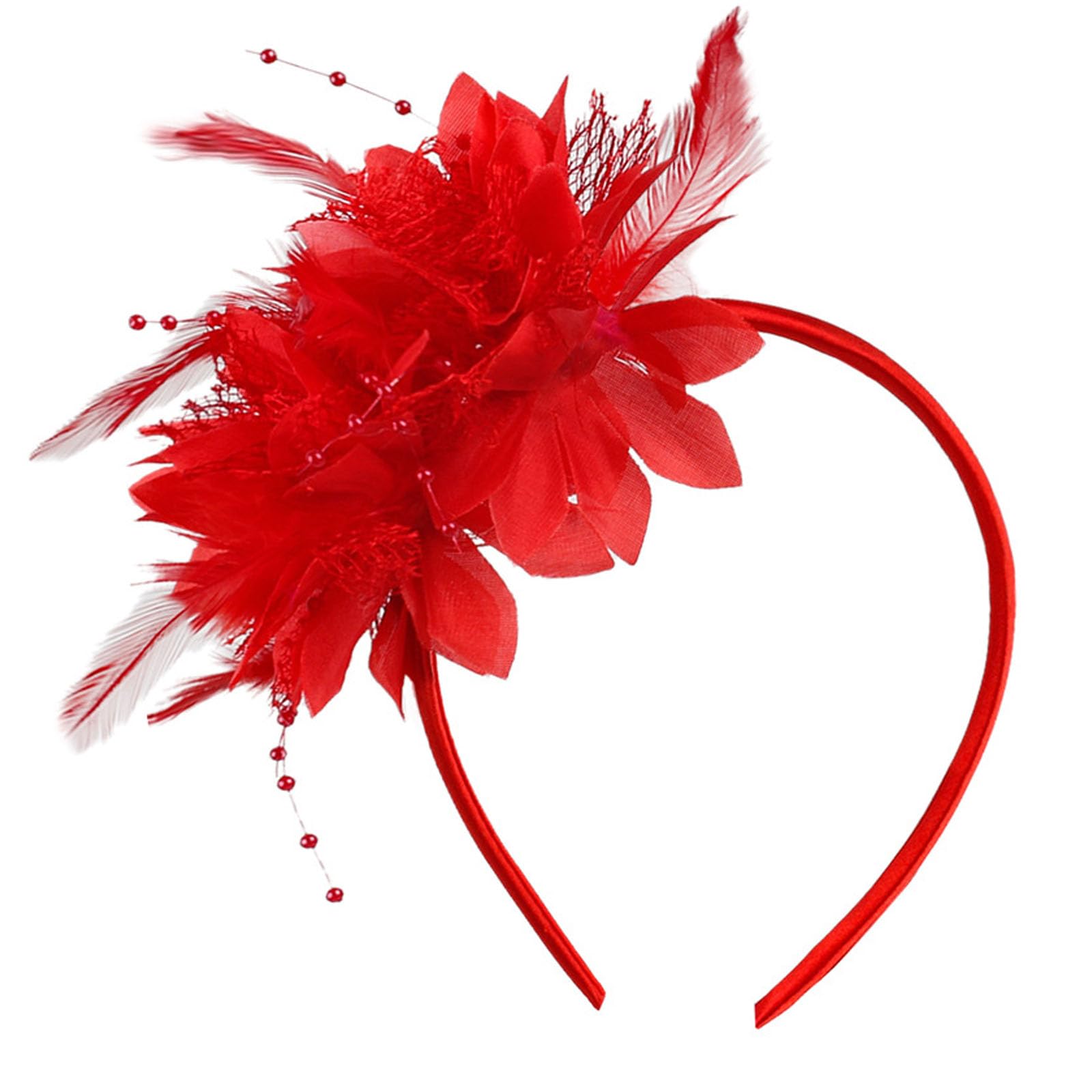 OIUUBBII Women's Fascinator Headbands With Flower Pearls - Elegant Tea Party Headband for Weddings, Cocktails, Royal Races - Bridal Veil Hair