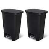 Glad 2 Pack 13 Gal Trash Can | Plastic Kitchen Waste Bin with Odor Protection of Lid | Hands Free with Step On Foot Pedal and Garbage Bag Rings, Black