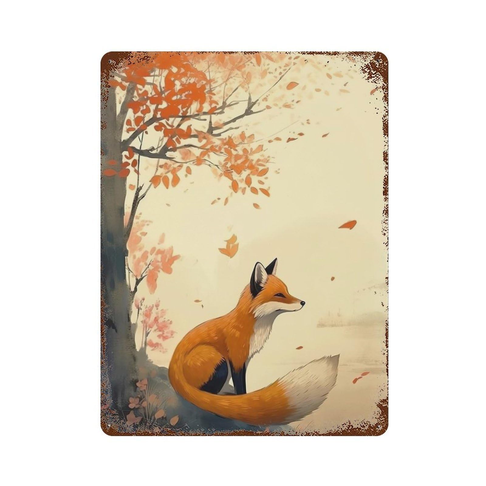 Fox In The Wind Rust Effect Tin Sign 15.7"x11.8", Rustic Home Decor for Cafe, Home Bar And Lounge Decor