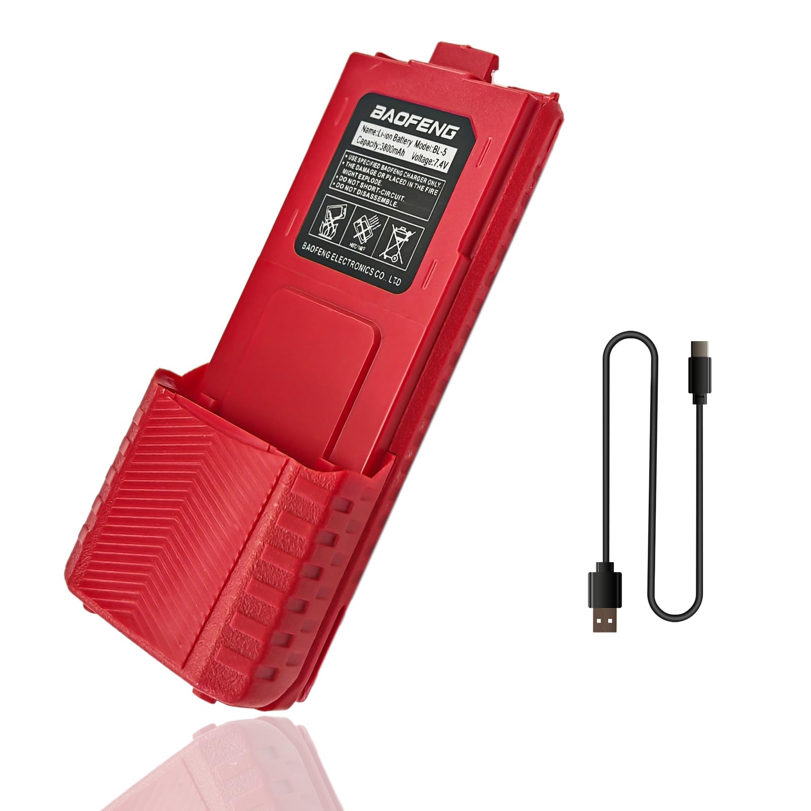 BAOFENG UV-5R Radio Battery Extended 3800mAh USB-C Charging Red Replacement for BF-F8HP New Version for BF-F8 Rechargeable Bl-5 Two Way Radio Battery with Type-c Charging Cable