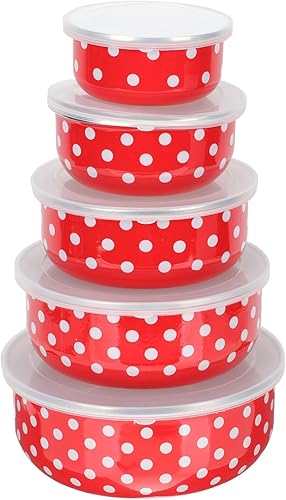 Hemoton Juego de 5 tazones para mezclar esmaltados con tapa, cuencos para ensaladas de anidación de puntos, cuencos preparados para alimentos, disponible en Yaxa Costa Rica