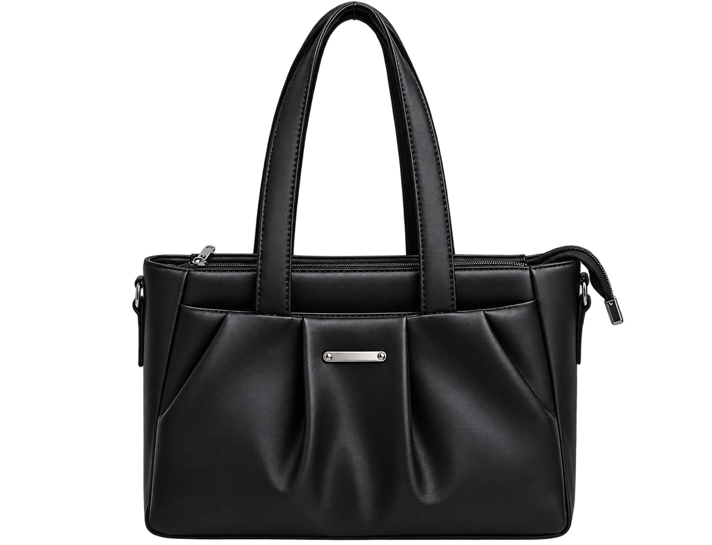 Buy Black Faux Leather Tote Bag for Women with Zip Closure | Dual