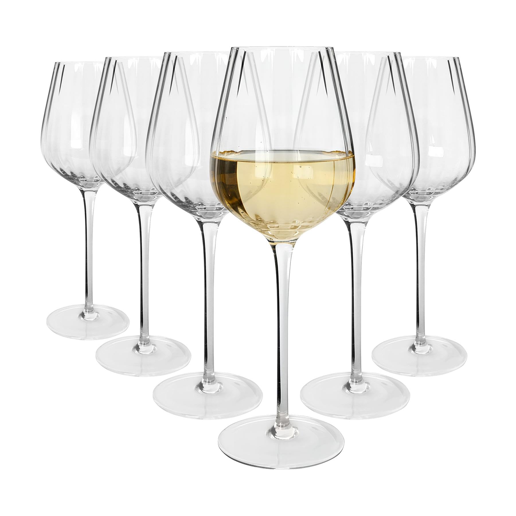 Argon Tableware Kensington Optic Crystal White Wine Glasses 360ml - Pack of 6, Lead-Free Crystal Art Deco Wine Glass Set, Tulip Bowl with Optic Design, Durable Pulled Stem, Gift Boxed Glassware