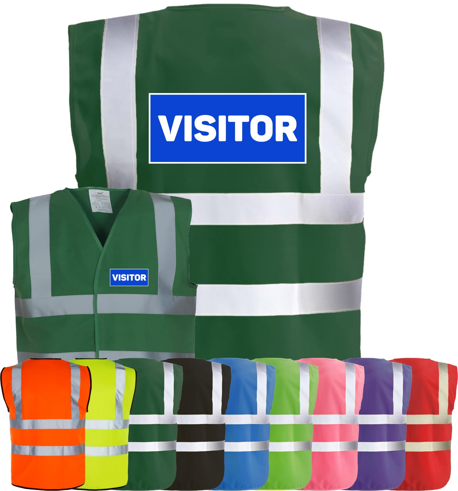 Corporate Togs VISITOR Printed Hi-Vis Safety Vest, Safety Apparel with 2 Band & Brace Reflective Strips, Fully EN471 Health & Safety Compliant | Protective Safety Wear