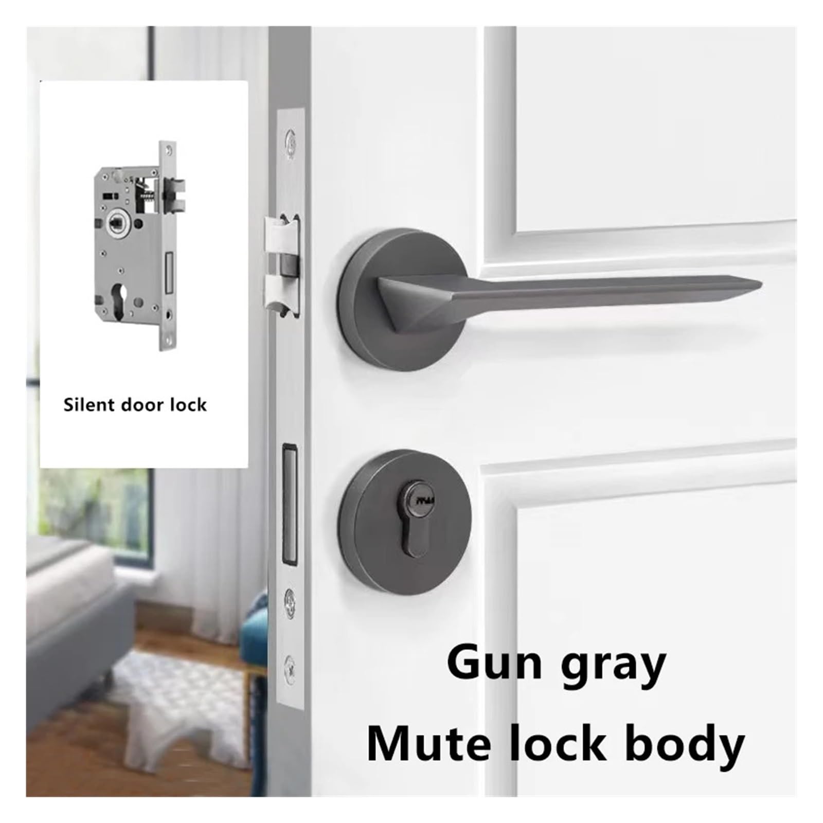 Klamka do drzwi pokoju, dzielony zamek, sypialnia, sprzęt do | Gun Gray