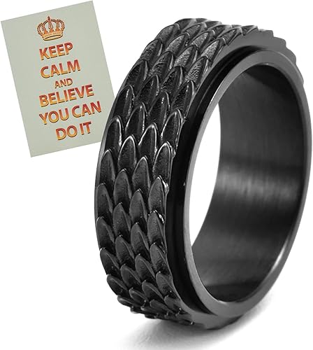 Miniatura 4 de LYTTMAB Anillo de ansiedad para hombre, de acero inoxidable, escamas de serpiente, anillos giratorios, anillo giratorio para ansiedad, anillo negro