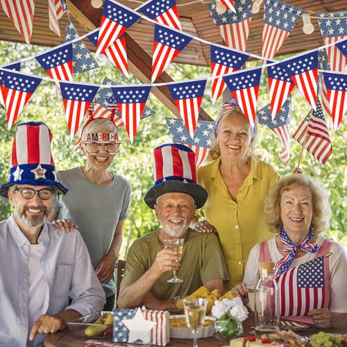 Image of FOIMAS American Flag Pennant Banner,39.3ft USA String Flag Triangle String Flag Bunting Garland for 4th of July Patriotic Party Decoration Supply