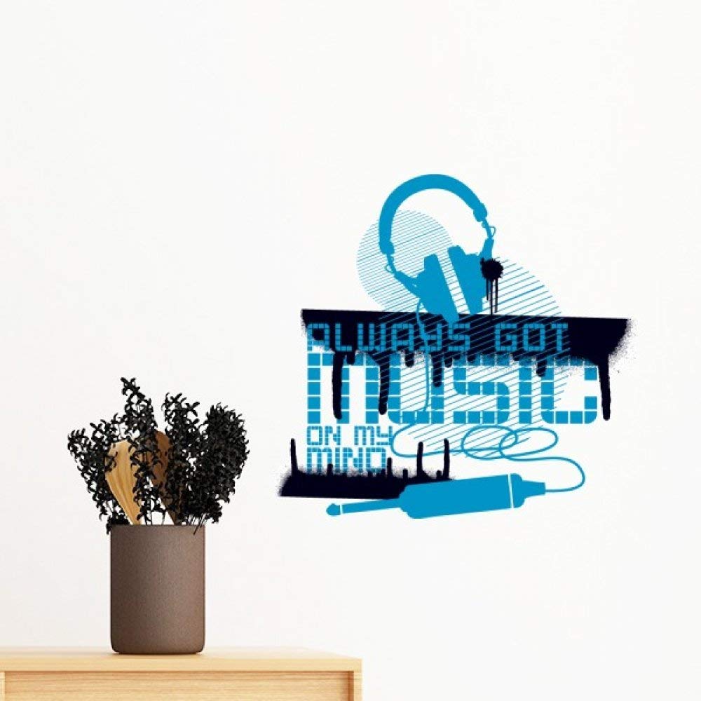 Autocollant bleu casque musique amovible pour masquer les imperfections de mur de chambre