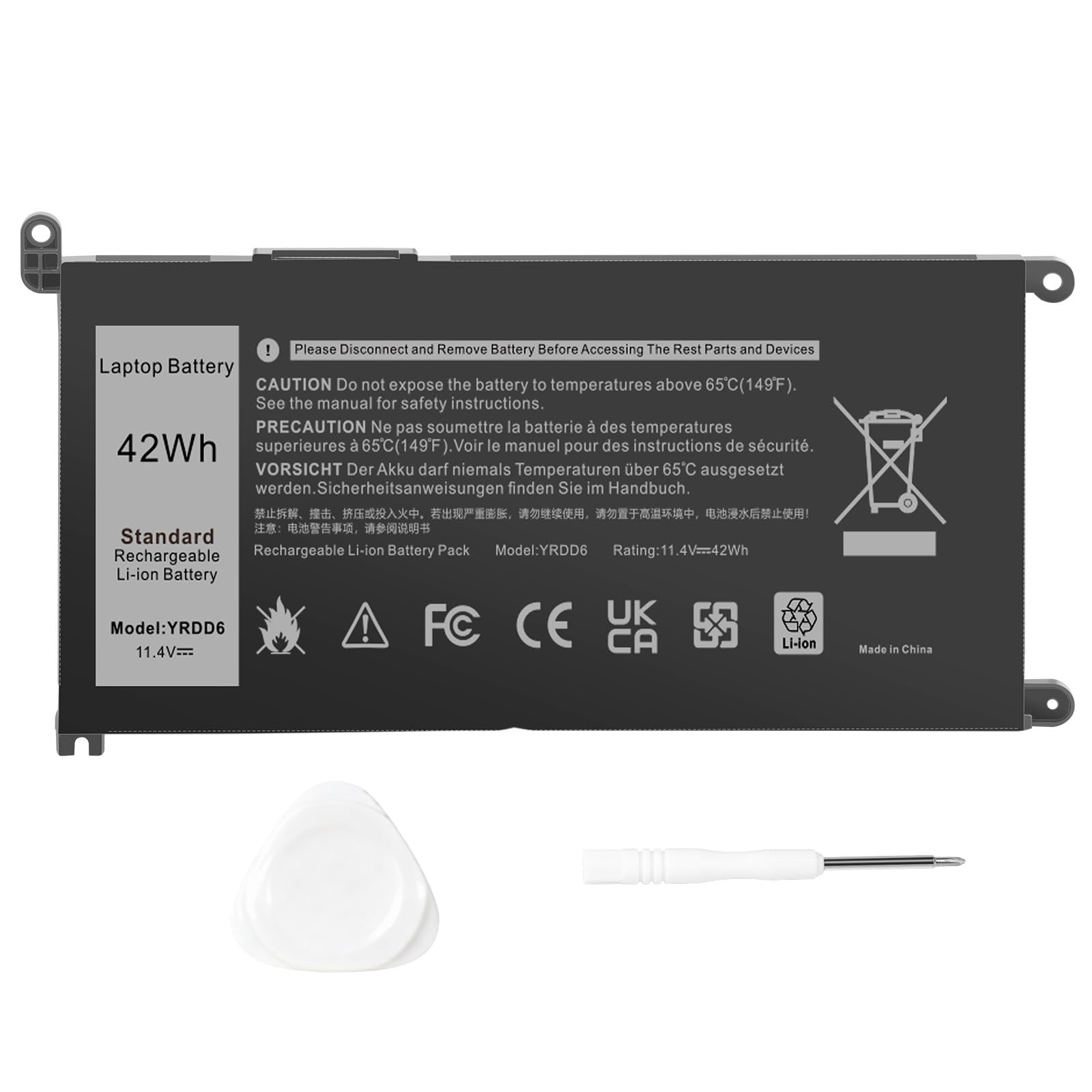 ASUNCELL 11.4V/42Wh YRDD6 Batteria del computer portatile per Dell Inspiron 3480 3481 3482 3501 3502 3580 3590 5481 5485 5590 5591 7586 Vostro 3580 3581 3582 5481 5581 5490 5590 YRDD6 0YRDD6