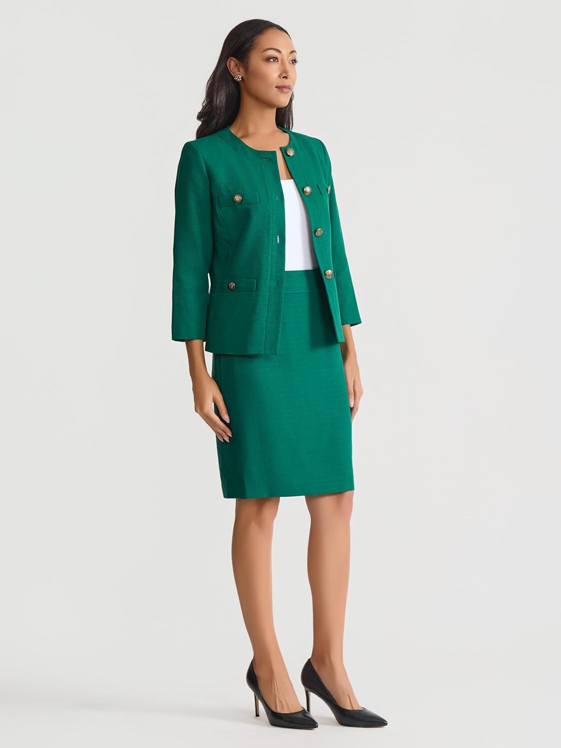 Le Suit Womens 2-Piece Button Front Blazer & Skirt Set - Image 2
