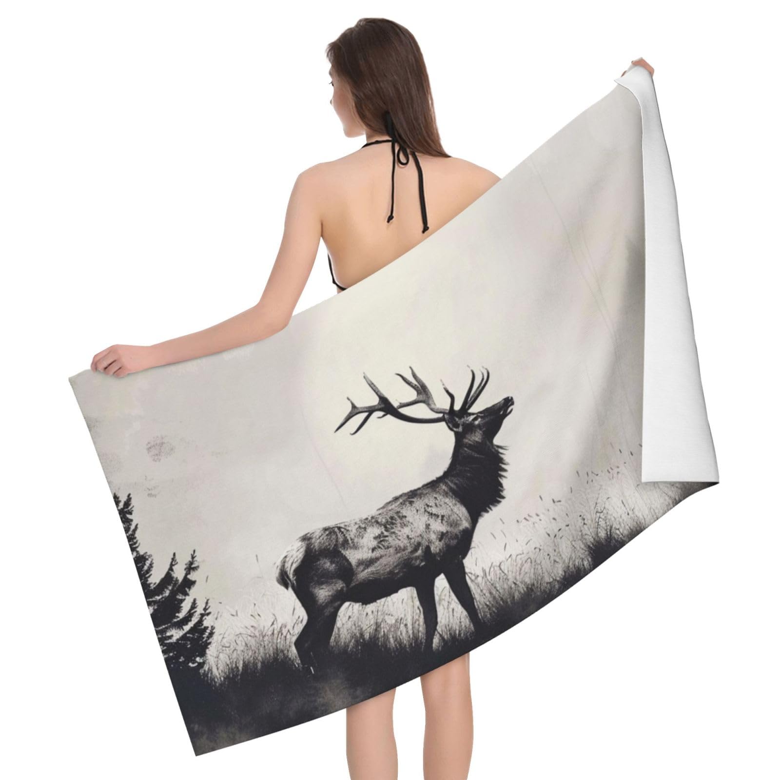 DCEHGEW Wild Deer Printed Microfiber Bath Towels 52x32 Inch, Highly Absorbant Beach Towel Bath Sheets for Bathroom Travel Hotel Spa