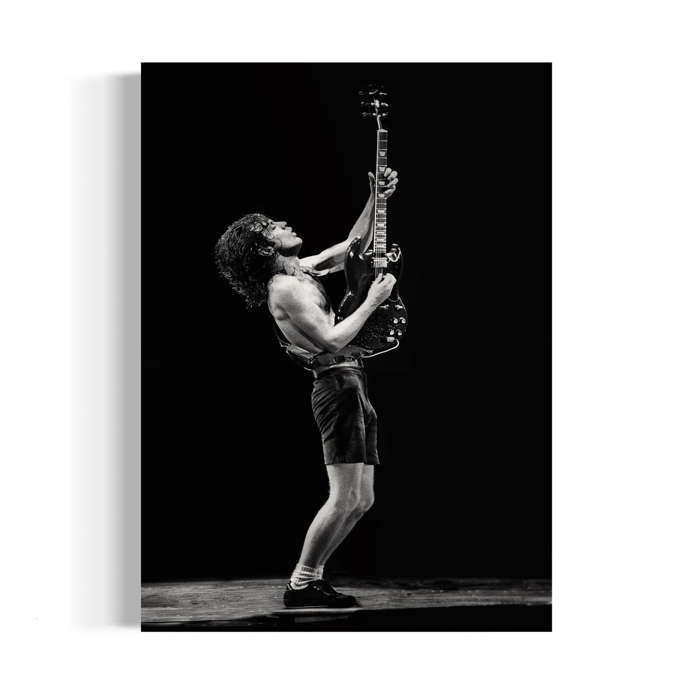 Canvastoria Angus Young AC/DC Canvas Wall Art | Classic Rock & Heavy Metal Guitarist Poster Print | Music Lover’s Wall Decor for Rock Fans, Bars & Studios