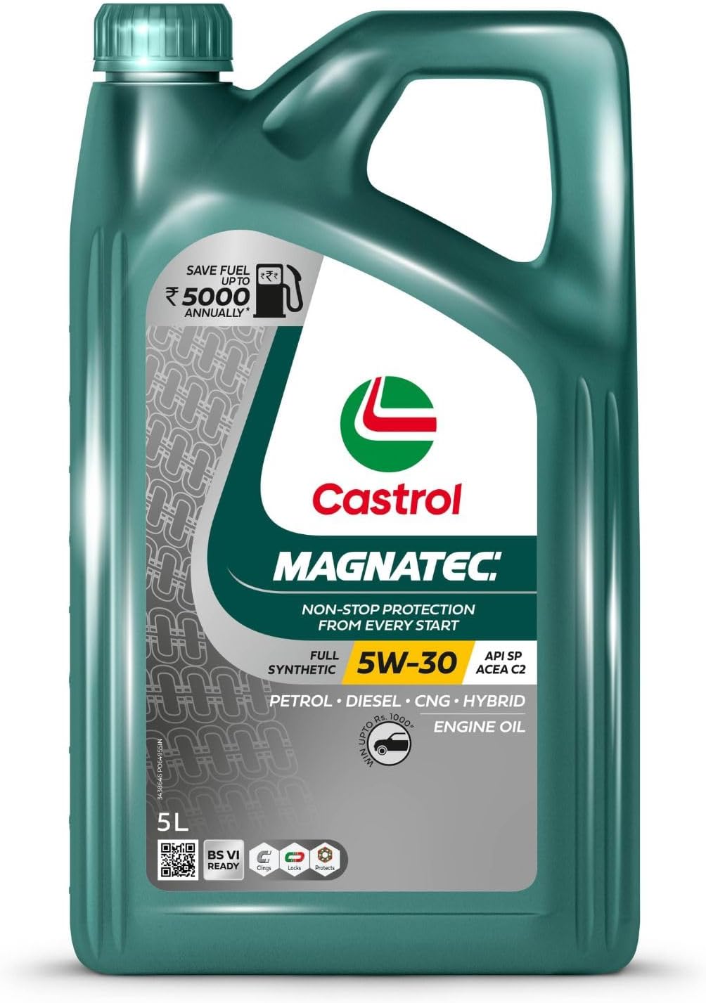 MAGNATEC 5W-30 - Engine Oil (5L Pack) - Full Synthetic, BS6 Ready, API SQ, ACEA C2, Dualock Technology for Petrol/CNG, Hybrid and Diesel Cars