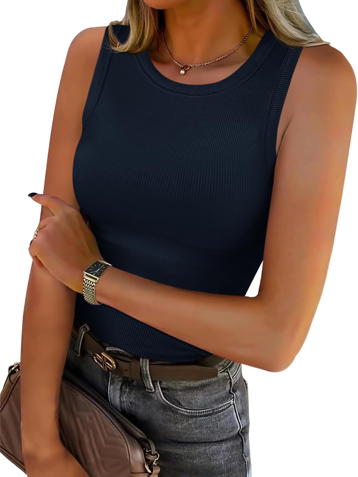 Cicy Bell Damen Tank Top Sexy Tiefer U-Ausschnitt Tops Sommer Slim Fit Gerippte Camisole Basic Ärmellose Shirts