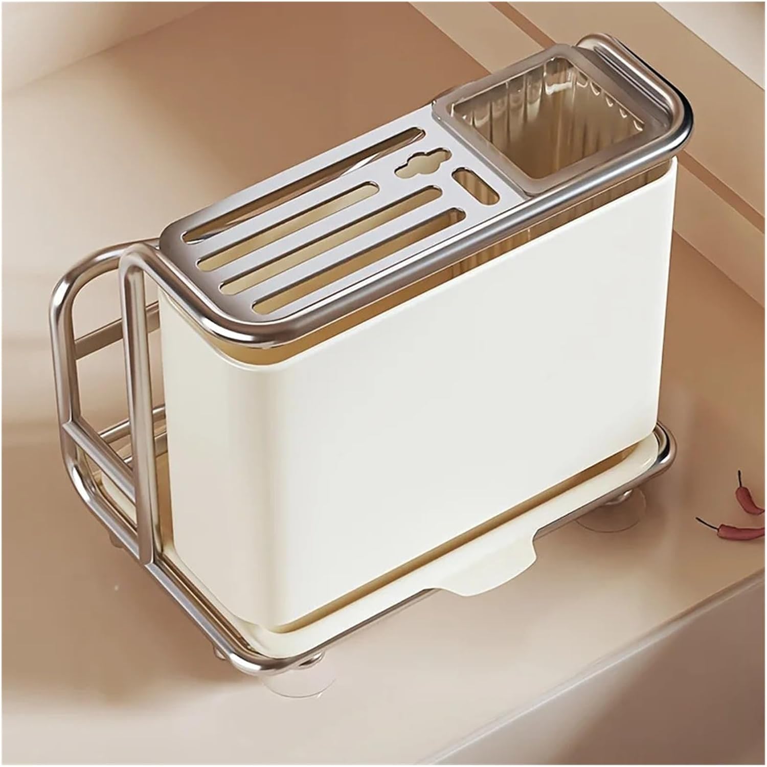 Stainless Steel Knife Organizer, White Multifunctional Countertop Kitchen Storage Rack