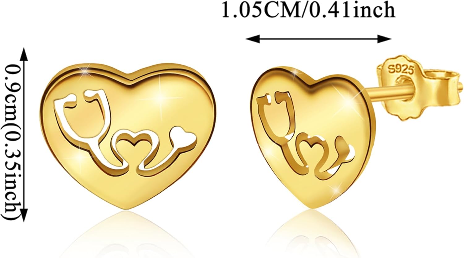 Nurse Earrings for Women Sterling Silver Stethoscope Stud Earrings With Heart Medical Post Elegant Minimalist Jewelry for Practitioner Rn Doctor Student Gifts for Nurses Day Birthday - Image 2