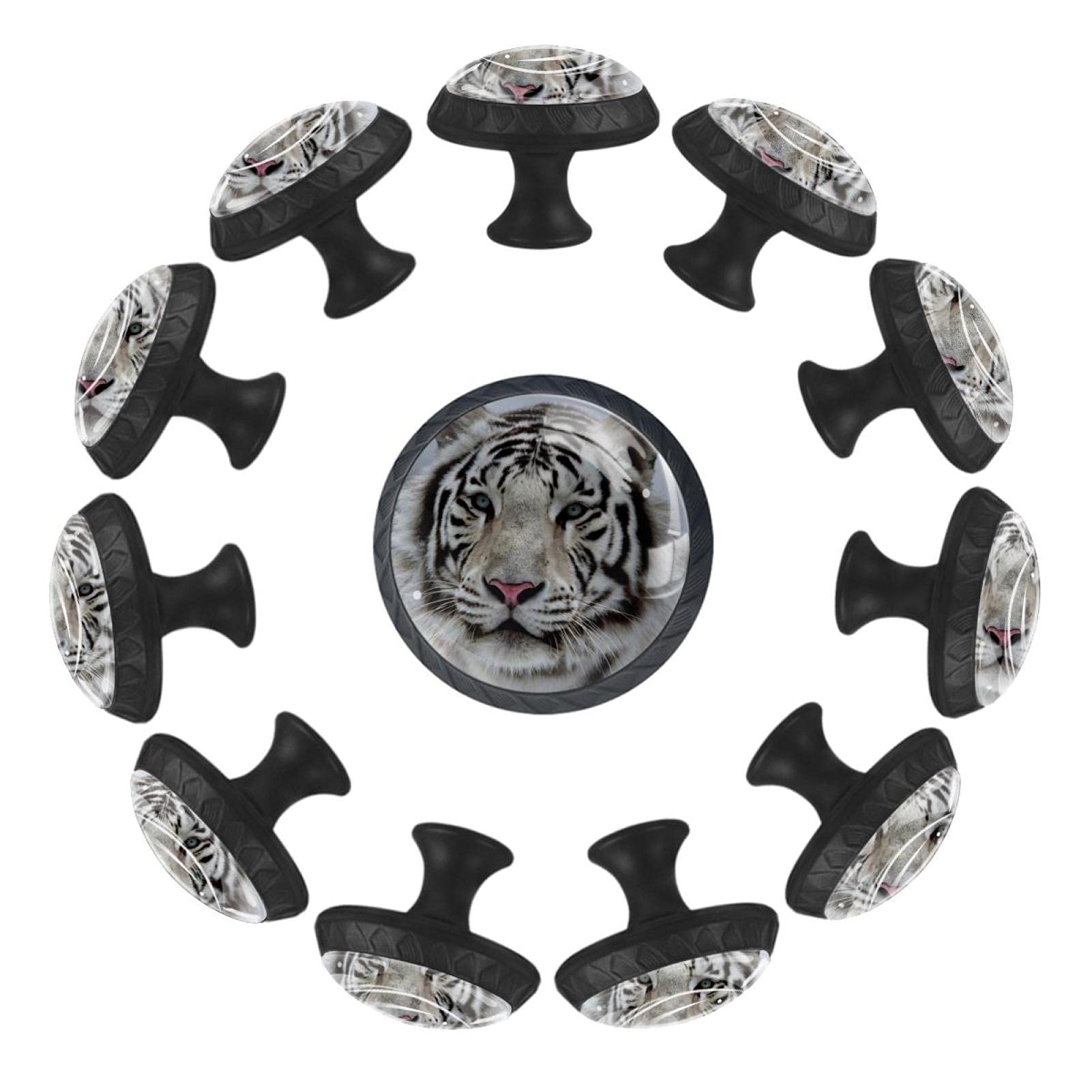 Boutons pour armoires et tiroirs Tigre blanc | Décoration de ferme pour chambre d'enfant