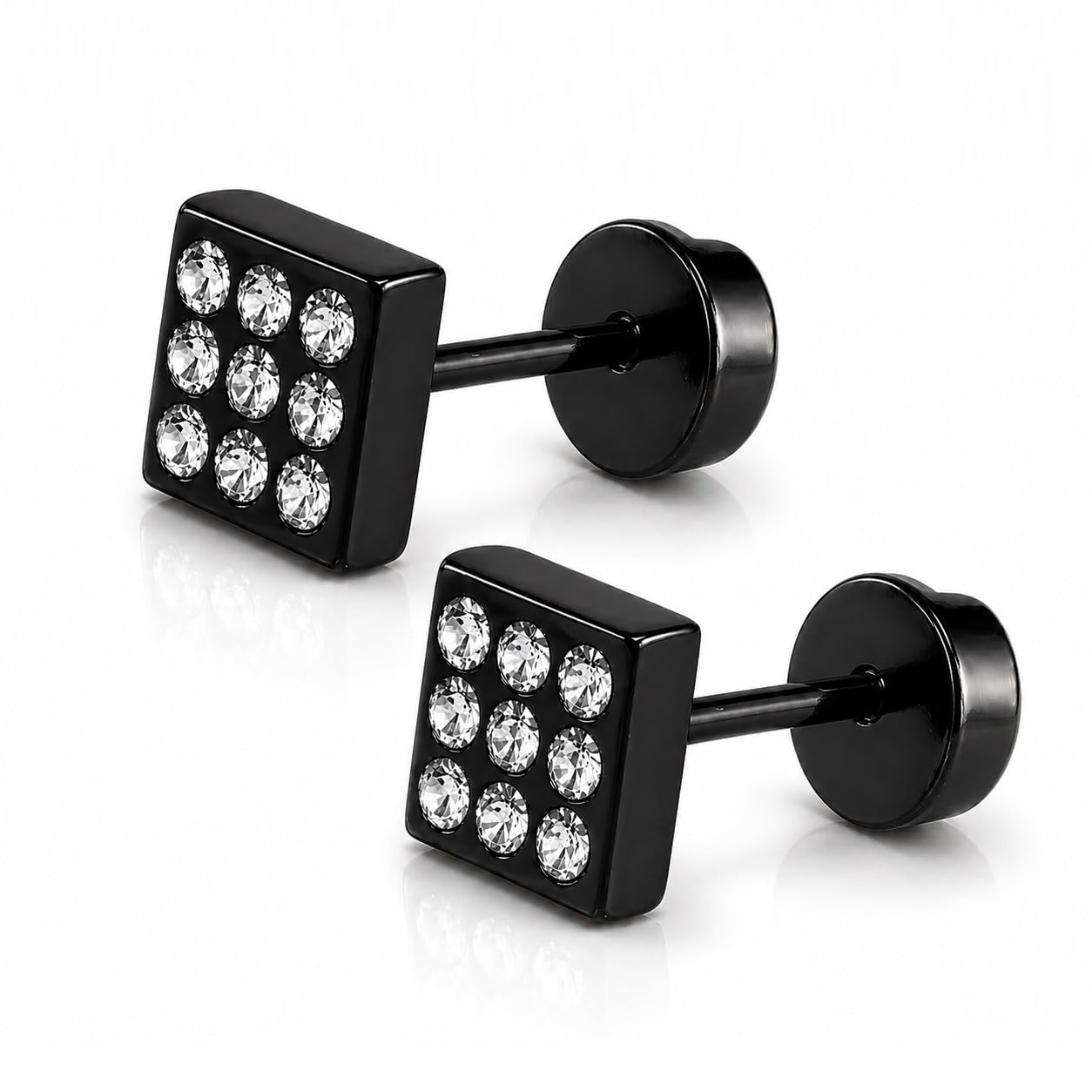 1 Pair Black Plated Sparkling & Anti-Tarnish Square Cubic s Screw Back Zircon Stainless Steel-image-26