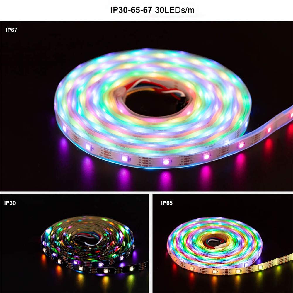 WS2813 LED tira direccionable doble señal individualmente pixel 3 30 150 LED negro PCB DC 5 V IP65 impermeable flexible RGB tira de luz 5 m