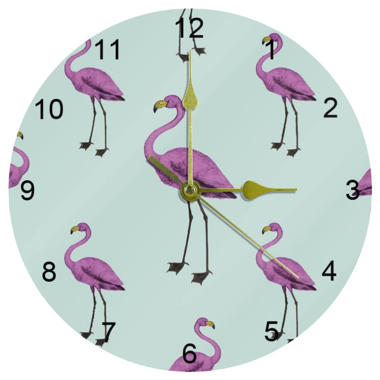 Horloge murale quartz 25 cm silencieuse à motif flamant rose