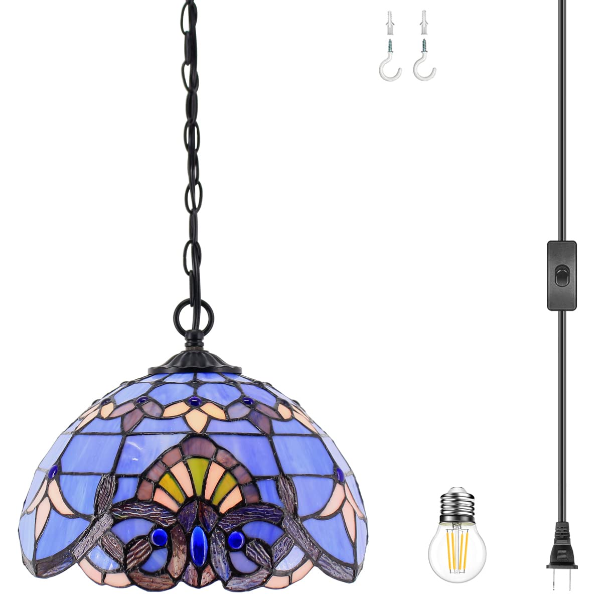 WERFACTORY Tiffany Pendant Light Plug in Blue Purple Baroque