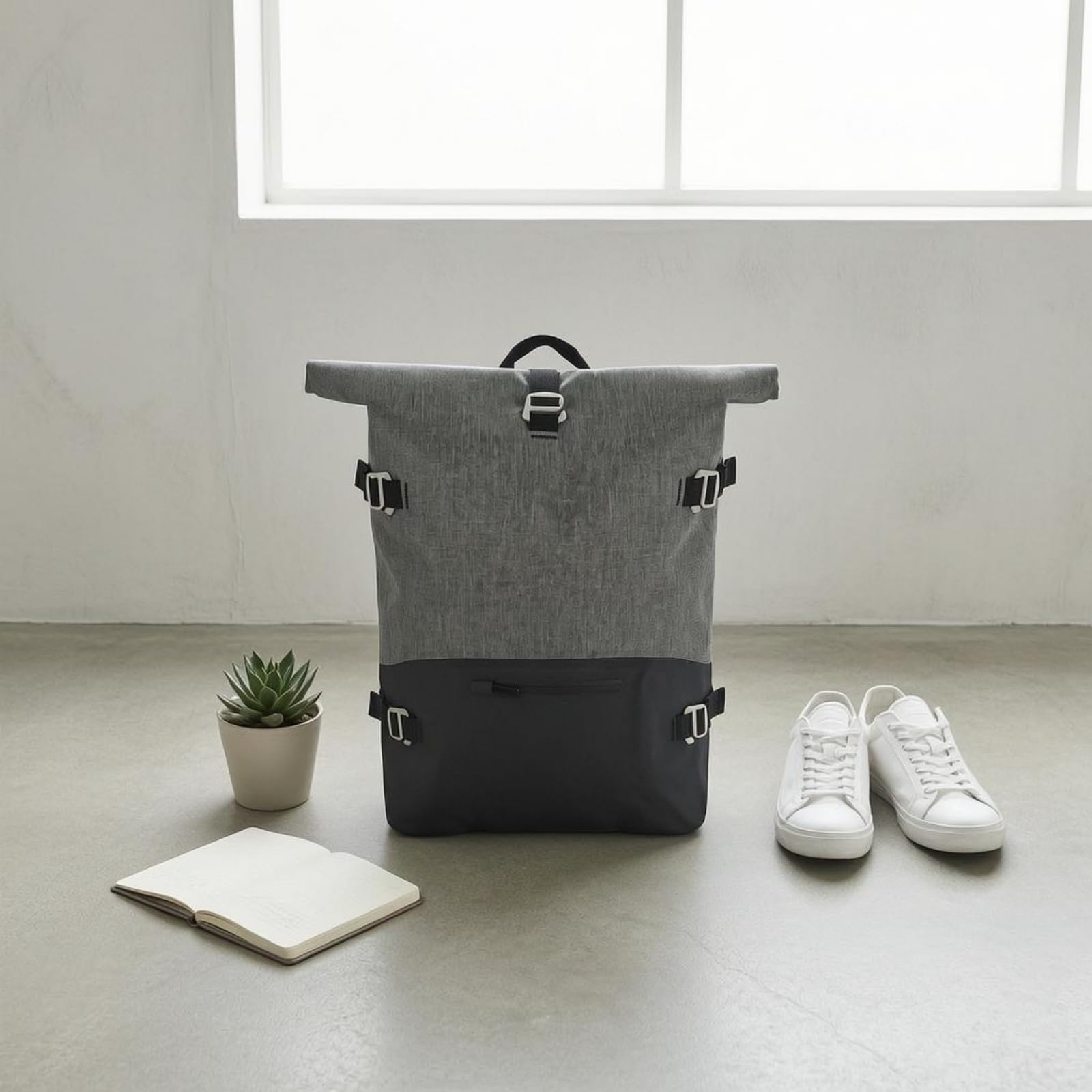 Wasserdichter Rucksack Rolltop Rucksack Tagesrucksack Outdoor Rucksack mit Anpassbarer Rollhöhe Und TPU Beschichtung Breiter Griff Oben Und Reißverschlussfach für Pendeln Reisen Alltag Bahn