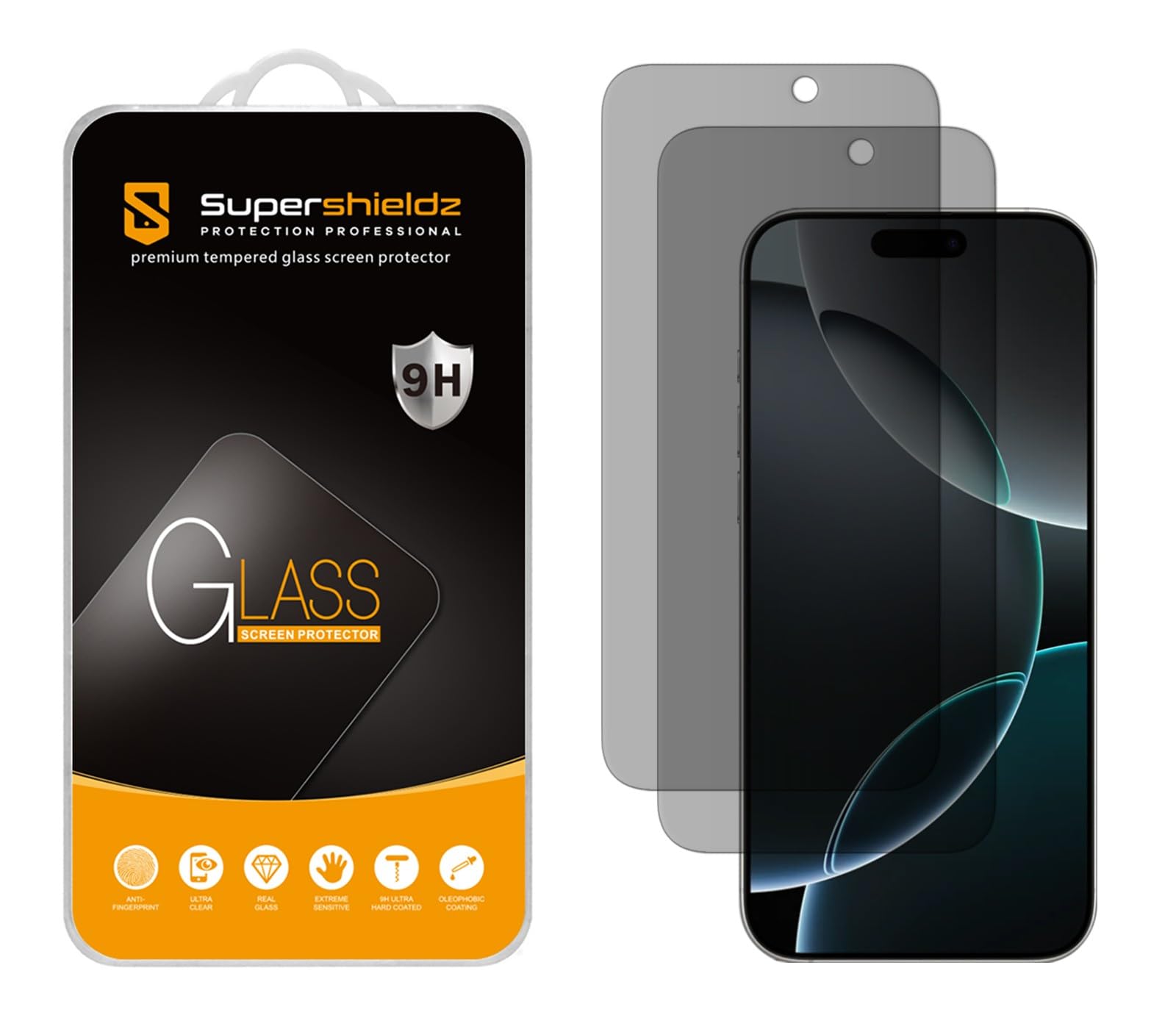 Supershieldz Paquete de 2 protectores de pantalla antiespía diseñados para iPhone 16 Pro (6.3 pulgadas), vidrio templado, antiarañazos, sin burbujas