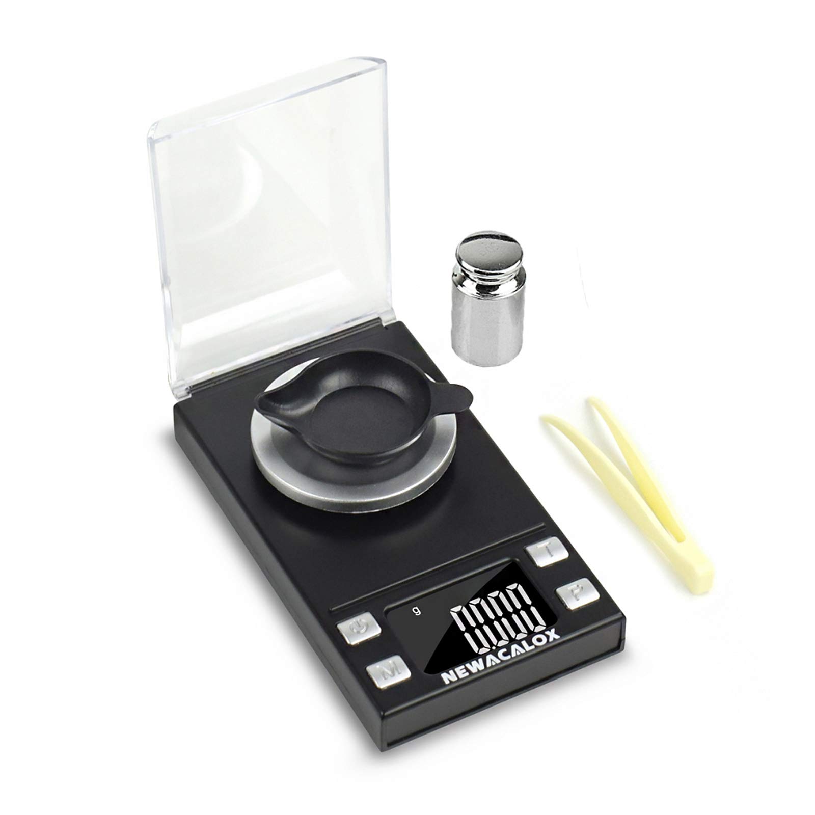 100 x 0.001g Digital Milligram Pocket Scale, High Sensitivity Portable Reloading Weighing Jewelry Power MG Scale with 50g Calibration Weights (Black)