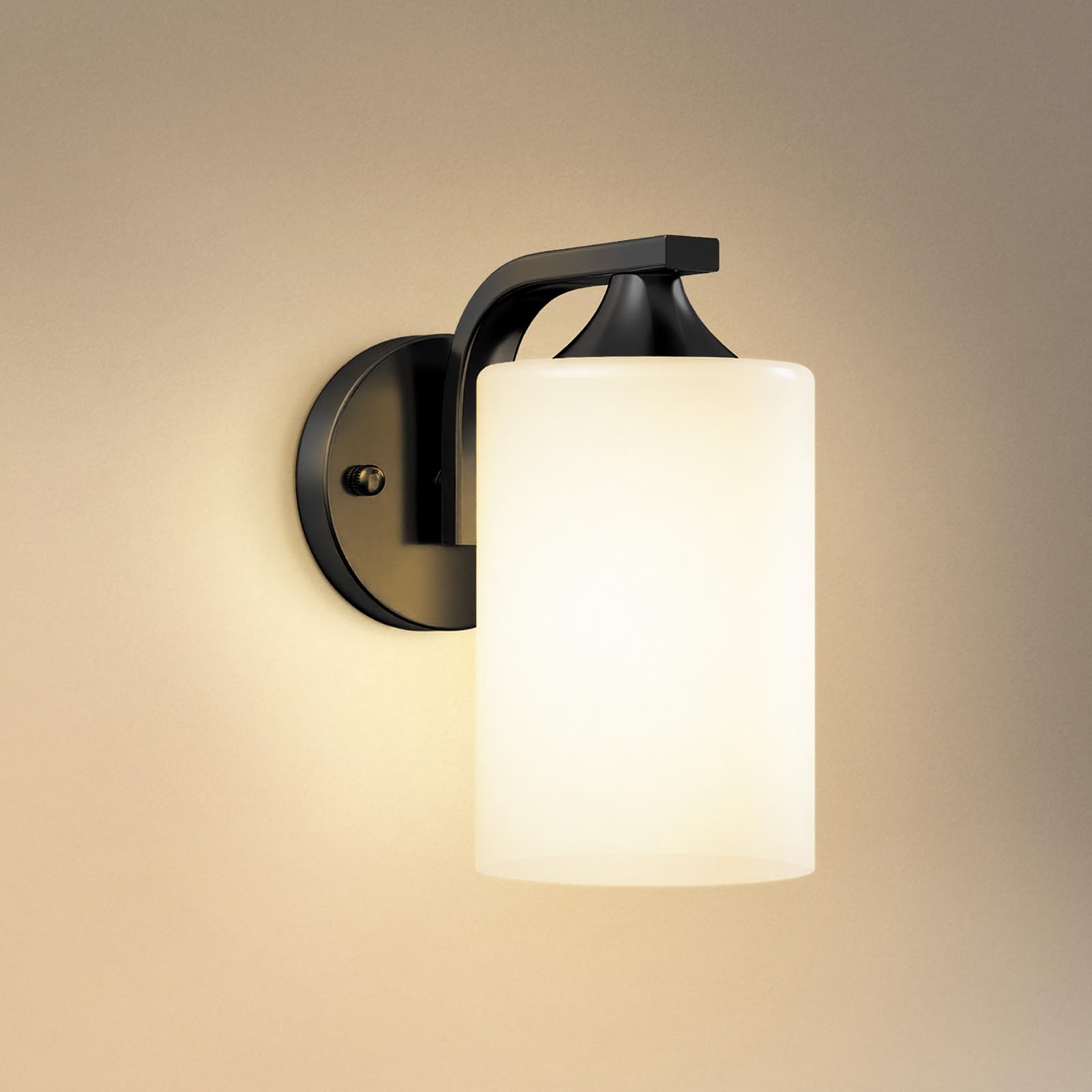 Warmiehomy Black Wall Lights Indoor, Modern Glass Cylinder Wall Sconce, E27 Metal Wall Lamps Sconces, Hardwired Wall Mounted Light for Bedside, Bedroom, Living Room, Hallway (Bulb Not Included)