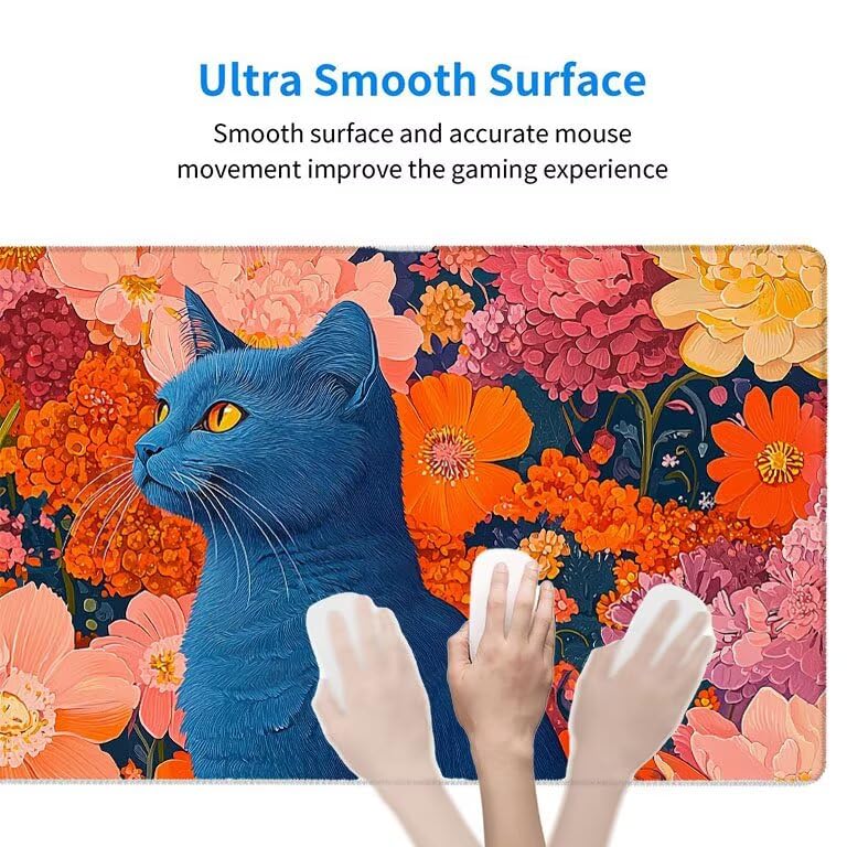 Tappetino Mouse Gaming XXL 1600 x 800 mm Tappetino Antiscivolo Sottomano Da Scrivania Per Mouse e Tastiera, Con Base In Gomma Antiscivolo, Lavabile, Mouse Pad Gatto Fiori, Regalo per Uomo L-717