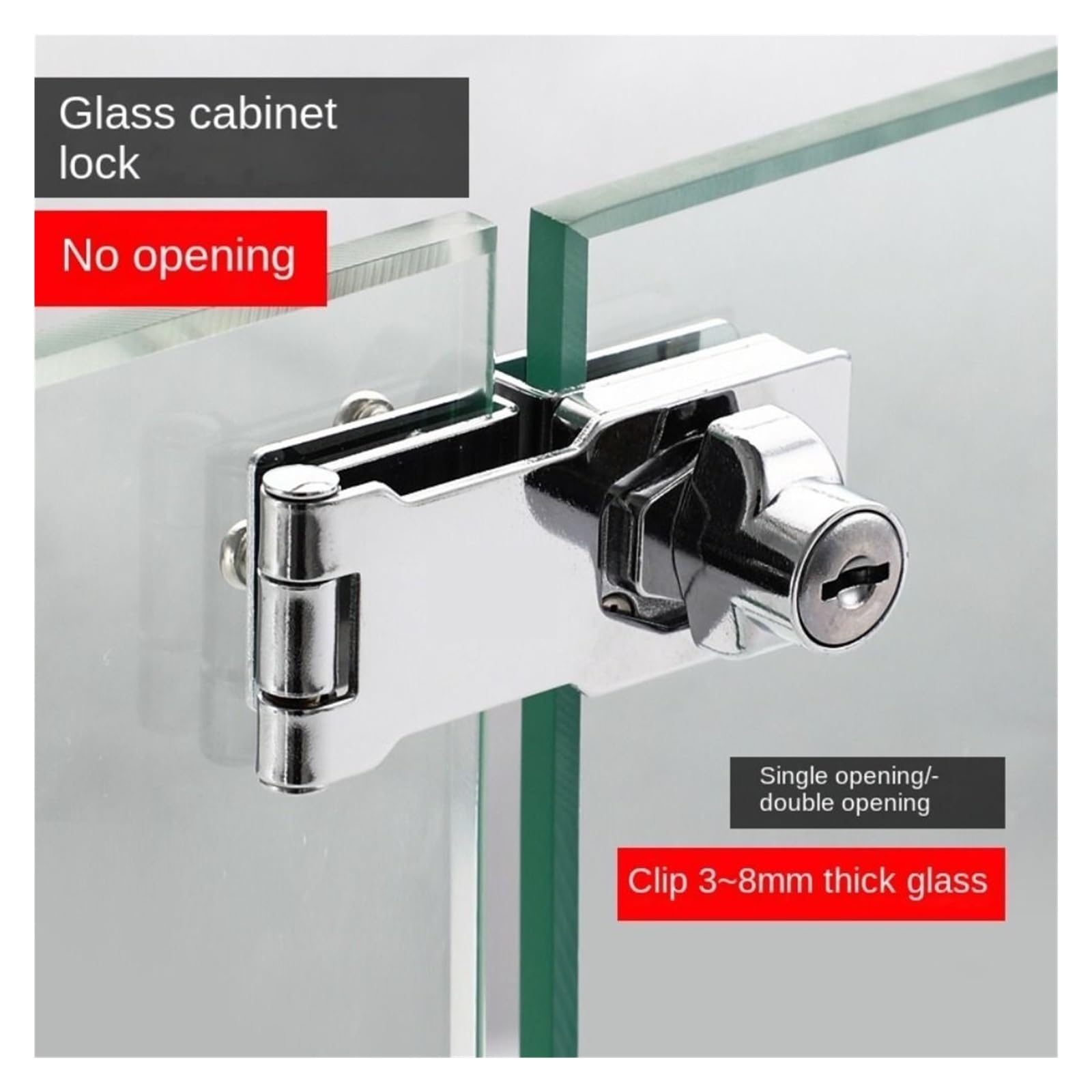 Cerradura Cristal Cerradura de puerta vidrio, cerradura gabinete seguridad simple/doble, Hardware, escaparate sin perforaciones(Type 1)