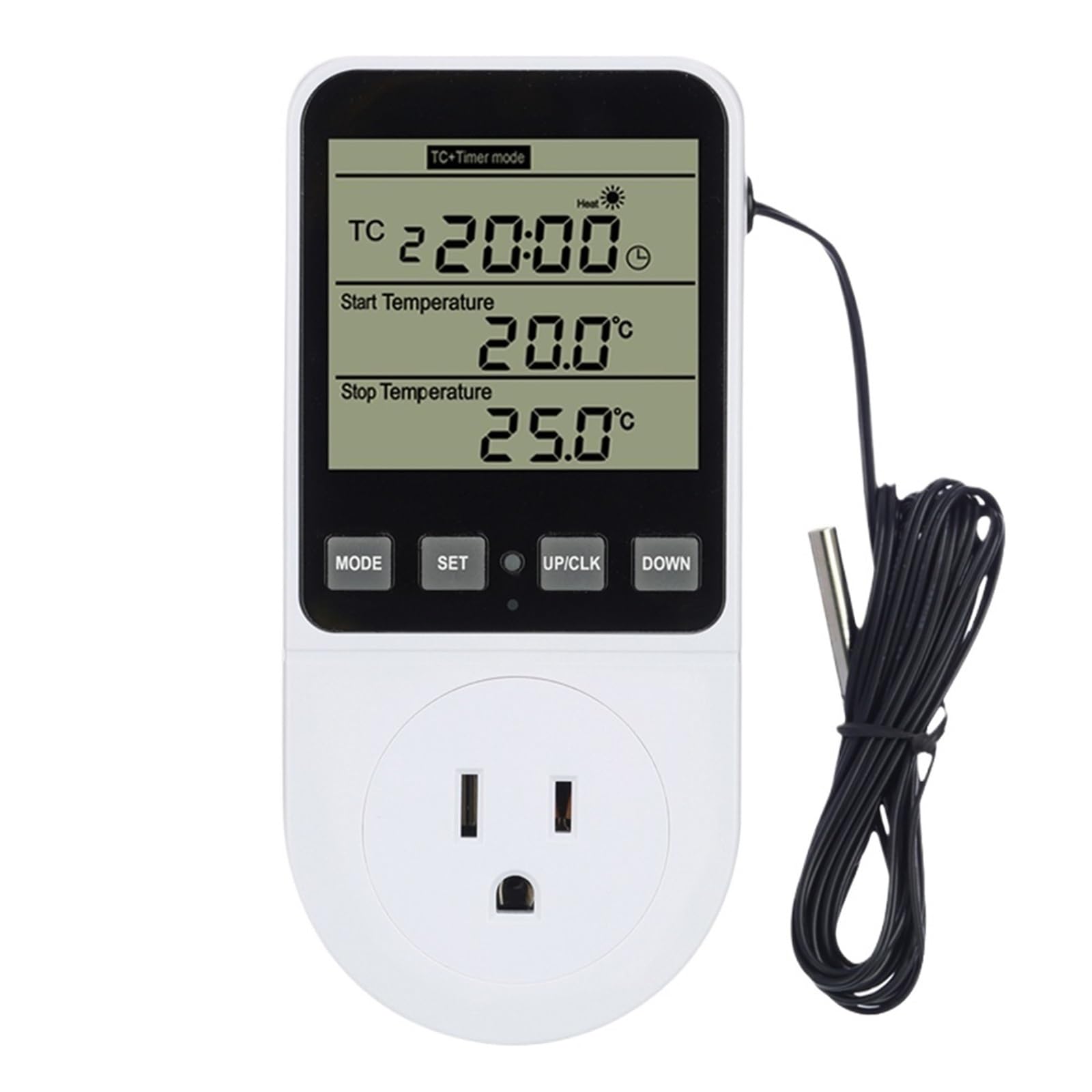 AC110~230V Temperature Controller Socket Display Timer Switch Multifunction Thermostat Outlet EU US UK FR Thermometer(US 120V No Backlight)