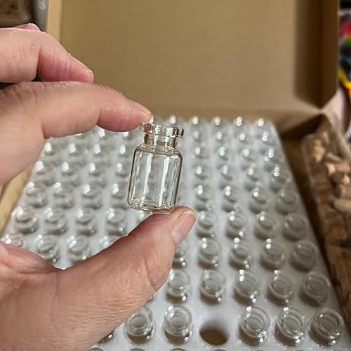 Miniatura 3 de MaxMau 100 frascos pequeños con corchos de 0.1 onzas líquidas, tapones de corcho, pequeñas botellas de vidrio transparente, mini frascos para