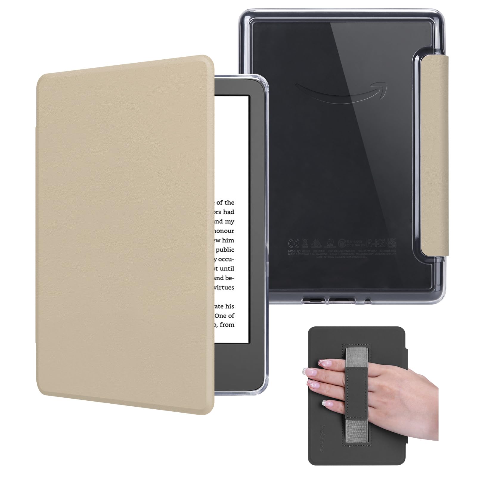 Schutzhülle mit Handschlaufe für Kindle Paperwhite 11. Generation 2021 und Kindle Paperwhite Signature Edition, PU-Leder, transparente Hartschale mit automatischer Sleep/Wake-Funktion