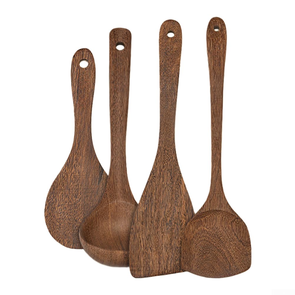 Espátula antiarañazos y cucharas de madera de teca para proteger tus utensilios de cocina