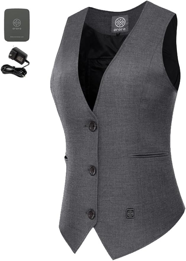 ORORO Women's Heated Vest Slim Fit VNeck Waistcoat with Battery Pack(X