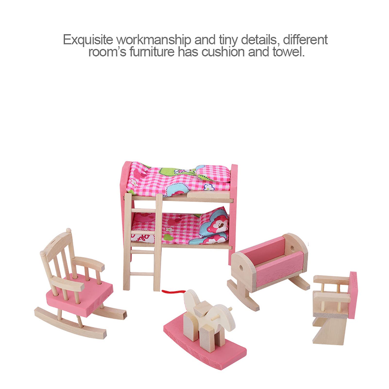 Ensemble De Meubles En Bois – Chambre D'enfant 1:12 – Accessoire Réaliste Pour Maison De Poupée